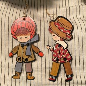 Vintage Made in Japan Christmas Ornaments Jointed Cardboard Children Set of 2